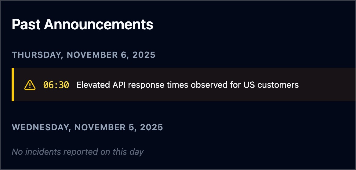 Gatus past announcements section